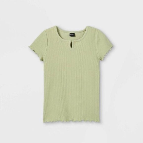 NEW Art Class Ribbed Ruffled Tee in Pastel Sage - Picture 4 of 6